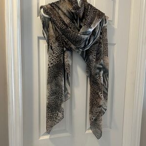 Animal Print Lightweight Scarf in Taupe and Black